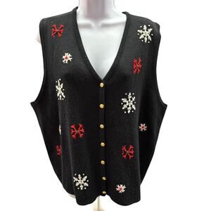 Crystal Kobe Women 1X Black Ugly Christmas Sweater Vest 69377